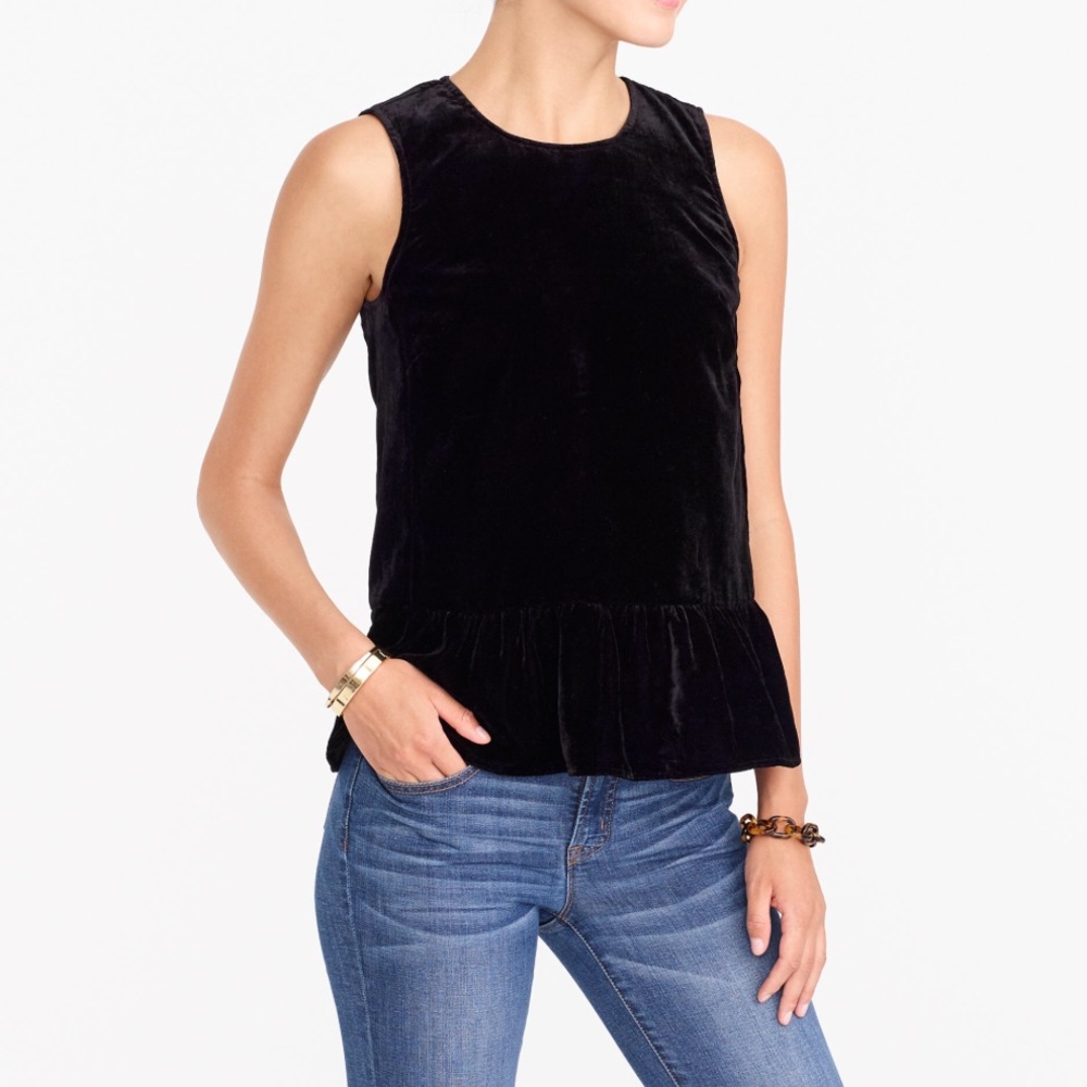 J. Crew Black Velvet Peplum Top